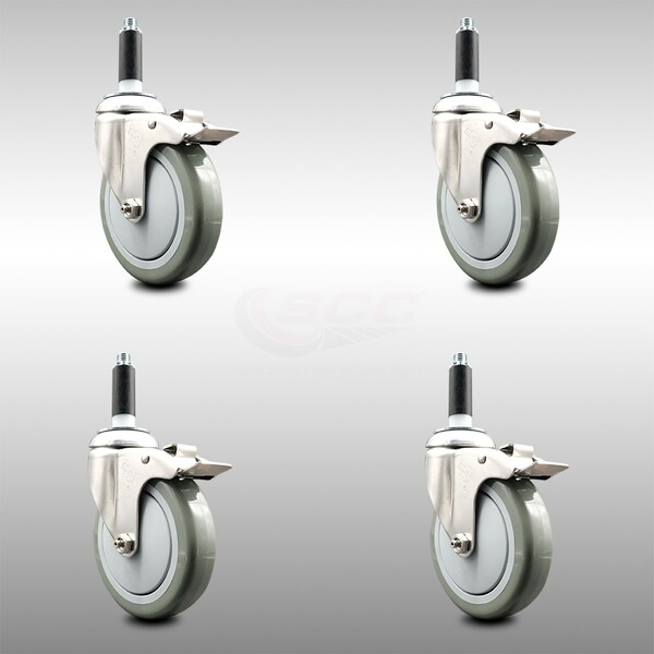 Service Caster 5 Inch 316SS Gray Poly Swivel 7/8 Inch Expanding Stem Caster Set Lock Brake SCC-SS316TTLEX20S514-PPUB-78-4 - main